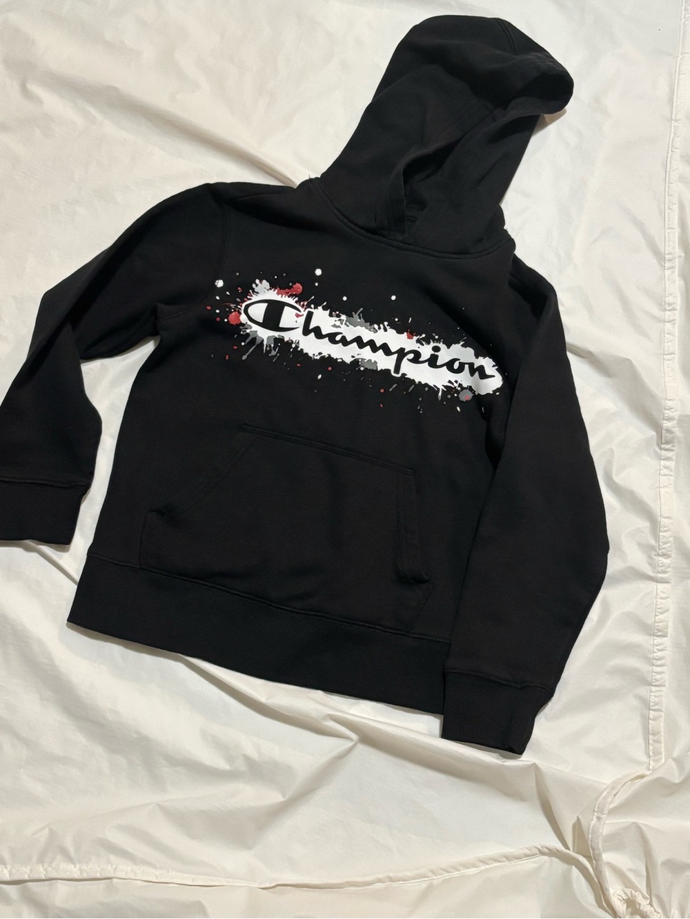 Champion Black Splatter Logo Pullover Hoodie Size S